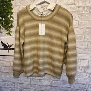 NWT Something Navy Super Soft Sewn in Collar Striped Sweater Size XS‎